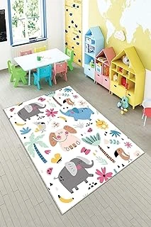 Pelangi Beyaz Sevimli Hayvanlar Desenli Yıkanabilir Kaymaz Taban Tutmazbebek Çocuk Odası Halısı, Beyaz-Gri 120 X 160, 901357047120160 ürün görseli 1