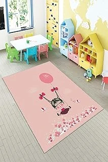 Pelangi Balonla Uçan Kız Dijital Baskılı Yıkanabilir Kaymaz Taban Kız Çocuk Halısı, Pembe-Fuşya 100 X 400 ürün görseli 1