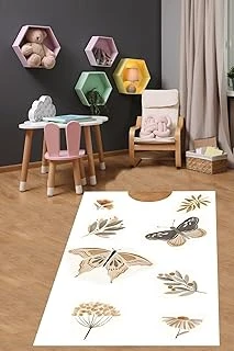 Pelangi Desen Minimalist Yıkanabilir Kaymaz Taban Tutmaz Çocuk Odası Halısı, Beyaz-Kahverengi-Bej 60 X 120, 764201196012005 ürün görseli 1