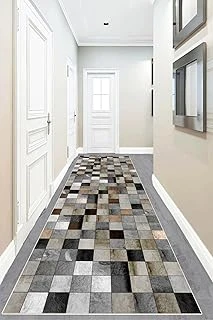 Pelangi Dama Desenli Geometrik Dijital Baskı Yıkanabilir Kaymaz Taban Salon Halı, Kahverengi-Gri 80 X 300, 955576011803007 ürün görseli 1