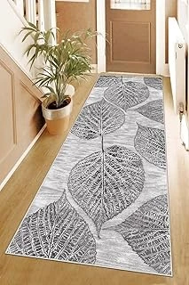 Pelangi Yaprak Desenli Dijital Baskı Yıkanabilir Kaymaz Taban Salon Halısı Yolluk, Gri 100 X 300, 955557611003007 ürün görseli 1