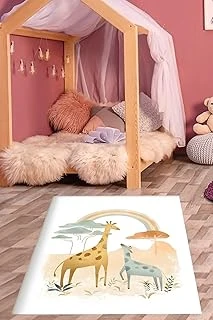 Pelangi Gökkuşağı Zürafa Safari Pastel Renkli Yıkanabilir Kaymaz Taban Tutmaz Çocuk Odası Halısık, Somon-Mavi 40 X 40, 764203140401 ürün görseli 1