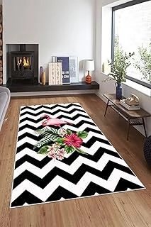 Pelangi Siyah Beyaz Zigzag Flamingo Desen Yıkanabilir Kaymaz Taban Tutmaz Salon Halı Yolluk, Siyah-Beyaz 80 X 50 ürün görseli 1