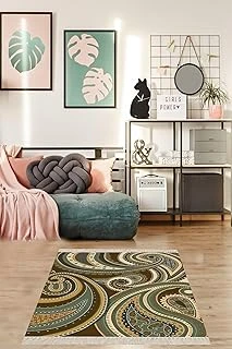 Pelangi Osmanlı Şal Desen Dijital Baskı Yıkanabilir Salon Halısı Yolluk, Yeşil 130 X 180 ürün görseli 1