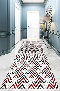 Pelangi Geometrik Zigzag Desenli Dijital Baskı Yıkanabilir Kaymaz Taban Klasik Salon Halısı, Bordo 60 X 200, 95541421602007 ürün görseli 1