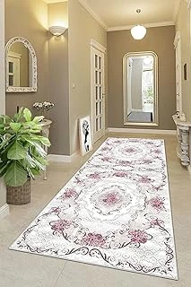 Pelangi Çiçek Desenli Dijital Baskı Yıkanabilir Kaymaz Taban Tutmaz Salon Halı Yolluk, Pembe-Krem 100 X 300, 9555182111003007 ürün görseli 1