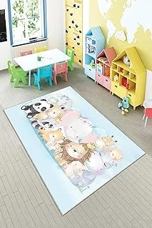 Pelangi Hayvan Desenli Yıkanabilir Kaymaz Taban Tutmazbebek Çocuk Odası Halısı, 130 X 180, 901357053130180 ürün görseli 1
