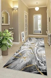 Pelangi Mermer Desenli Gold Geçişli Yıkanabilir Kaymaz Taban Tutmaz Salon Halısı Yolluk, Gold-Koyu Gri 80 X 200, 955549511802007 ürün görseli 1