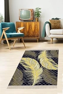Pelangi Kuş Tüyü Desenli Gold Geometrik Dijital Baskı Yıkanabilir Salon Halı Yolluk, Siyah-Sarı 180 X 280 ürün görseli 1