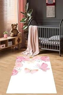Pelangi Güller İçinde Uçan Kelebekler Yıkanabilir Kaymaz Taban Tutmaz Çocuk Odası Halısık, Yeşil-Pembe-Beyaz 160 X 250 ürün görseli 1