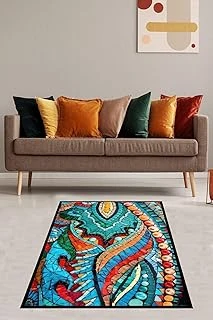 Pelangi Mozaik Desenli Renk Geçişli Dijital Baskı Yıkanabilir Kaymaz Taban Salon Halısı Yolluk, Turkuaz 160 X 350 ürün görseli 1