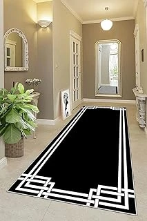 Pelangi Geometrik Çizgi Desenli Dijital Baskı Yıkanabilir Kaymaz Taban Etnik Kilim Desen Salon Halı, Siyah 80 X 300, 95551480803007 ürün görseli 1