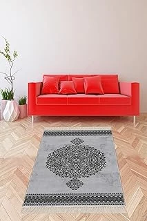 Pelangi Osmanlı Desen Çerçeveli Dijital Baskı Yıkanabilir Kaymaz Taban Klasik Salon Halısı Yolluk, Gri 160 X 300 ürün görseli 1