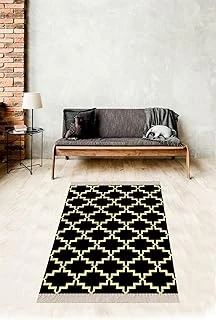 Pelangi Geometrik Gold Karo Desenli Dijital Baskı Yıkanabilir Kaymaz Taban Salon Halısı, Gold-Siyah 160 X 230, 1573116023005 ürün görseli 1