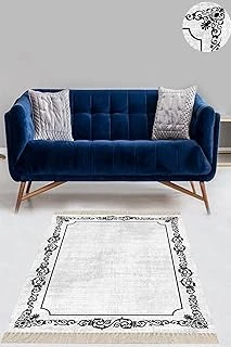 On The Clouds Osmanlı Motif Çerçeveli Dijital Baskı Yıkanabilir Kaymaz Taban Düz Salon Halı Yolluk Meg405B, 80 X 150 ürün görseli 1