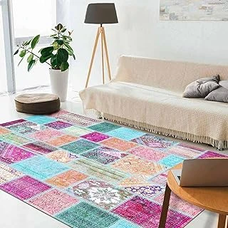 Latte Dizayn Cory Desenli Kadife Pamuk Tabanlı Yıkanabilen Kaydırmaz Antibakteriyel Salon Halısı (120X180) ürün görseli 1