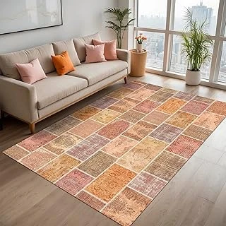 Latte Dizayn Mileni Patchwork Desenli Şönil Pamuk Tabanlı Yıkanabilir Kaymaz Antibakteriyel Salon Halısı 80X200 ürün görseli 1