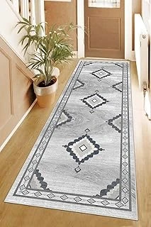 Pelangi Geometrik Karo Desenli Göbekli Dijital Baskı Yıkanabilir Kaymaz Taban Salon Halısı Yolluk, Gri 80 X 150, 955539811801507 ürün görseli 1