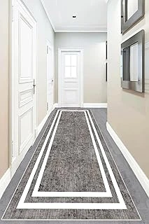 Pelangi Gri Zemin Beyaz Çerçeveli Düz Model Dijital Baskı Yıkanabilir Salon Halı Yolluk, Gri 80 X 200, 95556270802007 ürün görseli 1