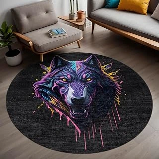 Latte Dizayn Wolf Halısı Şönil Pamuk Tabanlı Kaymaz Yıkanabilir Yuvarlak Odası Halısı 120X120 ürün görseli 1