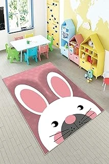 Pelangi Pembe Tavşan Desenli Yıkanabilir Kaymaz Taban Tutmazbebek Çocuk Odası Halısı, Pembe-Beyaz 120 X 200, 901357021120200 ürün görseli 1