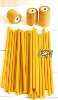 Petekoğlu (50 Adet) Balmumu Mum (3 Adet) Özel Dizayn Ahşap Silindir Mumluk Dilek Mumu Doğal Petek Mum Beeswax Candle Sarı ürün görseli 1