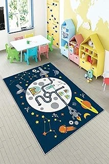 Pelangi Lacivert Uzay Astranot Desenli Yıkanabilir Kaymaz Taban Tutmazbebek Çocuk Odası Halısı, Lacivert 80 X 600 ürün görseli 1