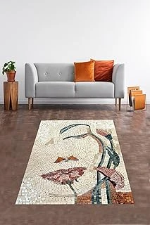 Pelangi Mozaik Desenli Portre Dijital Baskı Yıkanabilir Kaymaz Taban Salon Halısı Yolluk, Bej 80 X 200 ürün görseli 1