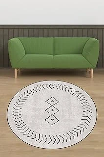 Pelangi Siyah Geometrik Çizgiler Desenli Bohem Dijital Baskı Yıkanabilir Kaymaz Taban Yuvarlak Salon Halısı, Gri-Siyah 60 X 60, 9998001806006005 ürün görseli 1
