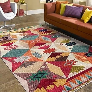 Latte Dizayn Rhodo Desenli Kadife Pamuk Tabanlı Yıkanabilen Kaydırmaz Antibakteriyel Salon Halısı 140X200 ürün görseli 1