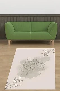 Pelangi Bohem Özel Tasarım Minimalist Yıkanabilir Kaymaz Taban Tutmaz Salon Halısı, Yeşil-Beyaz 100 X 350, 764706010035005 ürün görseli 1