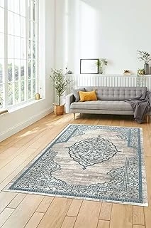 Zarif Klasik Desen Dijital Kaymaz Taban Yıkanabilir Yolluk Mutfak Salon Halısı Klasi̇k-14, Mavi, 160 X 250 ürün görseli 1