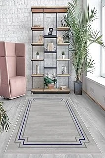 Pelangi Geometrik Çerçeve Desenli Yıkanabilir Kaymaz Taban Tutmaz Salon Halısı Yolluk, Gri-Mavi 160 X 230, 7457101616023005 ürün görseli 1