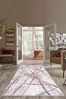 Pelangi Lila Çizgili Desen Eskitme Yıkanabilir Kaymaz Taban Tutmaz Salon Halısı Yolluk, Pembe-Beyaz 120 X 200, 74571237120200728 ürün görseli 1