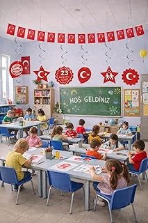 23 Nisan Süsleri 23 Nisan Hediyeleri İpli Ay Yıldızlı Bayrak 50 Li 6'Lı Sarkıt ürün görseli 1