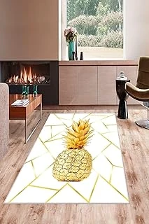 Pelangi Beyaz Zemin Gold Ananas Desenli Yıkanabilir Kaymaz Taban Tutmaz Salon Halısı Yolluk, Gold Beyaz 60 X 120, 745712596012005 ürün görseli 1