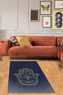 Pelangi Minimalist Fatma Ana Eli Desenli Yıkanabilir Kaymaz Taban Tutmaz Salon Halısı, Lacivert-Sarı 160 X 240, 764705616024005 ürün görseli 1