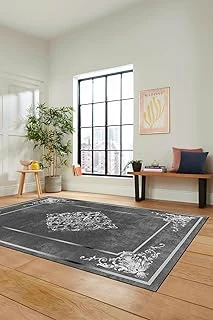 Dijital Kaymaz Taban Yıkanabilir Çerçeveli Klasik Desen Yolluk Mutfak Salon Halısı Klasi̇k-05, Antrasit, 160 X 230 ürün görseli 1