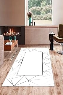Pelangi Beyaz Zemin Gri Çizgili Yıkanabilir Kaymaz Taban Tutmaz Salon Halısı Yolluk, Beyaz 100 X 400, 7457128010040005 ürün görseli 1