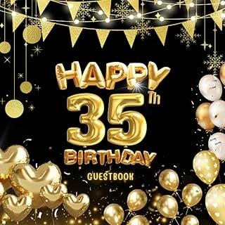 Happy 35Th Birthday Guest Book Balloon Gold Make Your 35Th Birthday Memorable With "35 And Prosperous" Let It Capture The Stories, Laughter, And Love ... Inches, Balloon Gold Black Cover. 120 Pages. ürün görseli 1