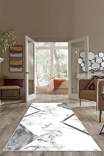 Pelangi Gri Çizgili Mermer Desenli Yıkanabilir Kaymaz Taban Tutmaz Salon Halısı Yolluk, Gri-Beyaz 100 X 400, 74571246100400728 ürün görseli 1
