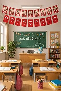 23 Nisan Süsleri 23 Nisan Hediyeleri İpli Ay Yıldızlı Bayrak 50 Li, 50'Li Mini İPli Ata Baskılı Bayrak ürün görseli 1