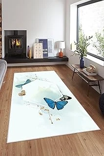 Pelangi Beyaz Zemin Kelebekli Yıkanabilir Kaymaz Taban Tutmaz Salon Halısı Yolluk, Beyaz 40 X 40, 74571090404005 ürün görseli 1