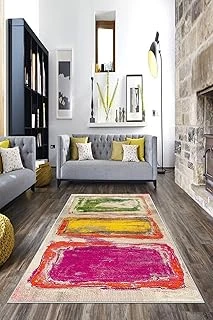 Pelangi Çok Renkli Geometrik Şekilli Yıkanabilir Kaymaz Taban Tutmaz Salon Halısı Yolluk, Çok Renkli 180 X 250, 7457119318025005 ürün görseli 1