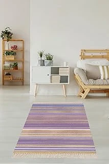 Pelangi Renk Geçişli Çizgili Desen Dijital Baskı Yıkanabilir Kaymaz Taban Salon Halısı Yolluk, Lila-Mor 80 X 250 ürün görseli 1
