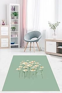 Pelangi Papatya Desenli Minimalist Lüks Yıkanabilir Kaymaz Taban Tutmaz Salon Halısı, Yeşil-Beyaz 180 X 280, 7647011618028005 ürün görseli 1