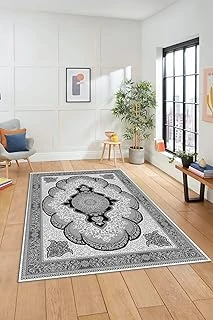 Dijital Kaymaz Yıkanabilir Çerçeveli Göbekli Klasik Desen Salon Halısı Klasi̇k-02, Gri, 180 X 300 ürün görseli 1