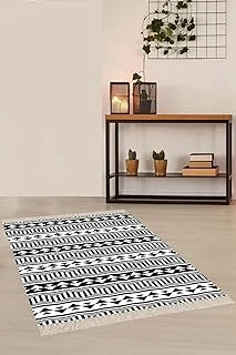 Pelangi Geometrik Desenli Siyah Beyaz Dijital Baskı Yıkanabilir Kaymaz Taban Salon Halısı Yolluk, Siyah-Beyaz 100 X 100 ürün görseli 1