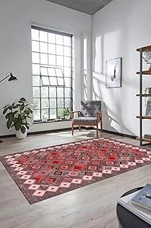 Sade Tasarım Etnik Desen Kaymaz Taban Yıkanabilir Yolluk Mutfak Salon Koridor Halısı Etni̇k-19, Kırmızı, 120 X 250 ürün görseli 1