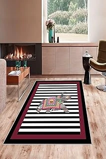 Pelangi Fuşya Fil Desenli Çerçeveli Yıkanabilir Kaymaz Taban Tutmaz Salon Halısı Yolluk, Bordo-Siyah 60 X 120, 745711196012005 ürün görseli 1